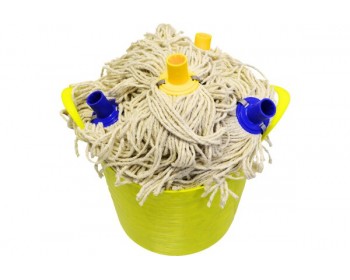 Bucket of Yellow And Blue Socket, Yarn Mop Heads